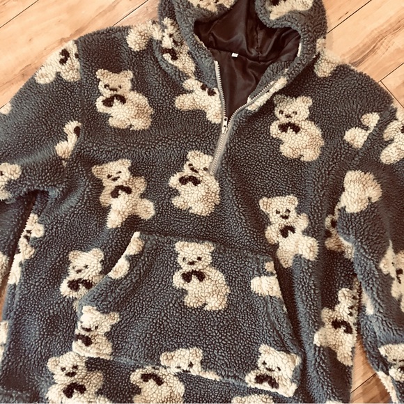 Teddy Bear cozy hoodie fleece sweatshirt hooded pullover kangaroo pocket… - Picture 3 of 10